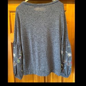 Embroidered Gray Long Sleeve Top